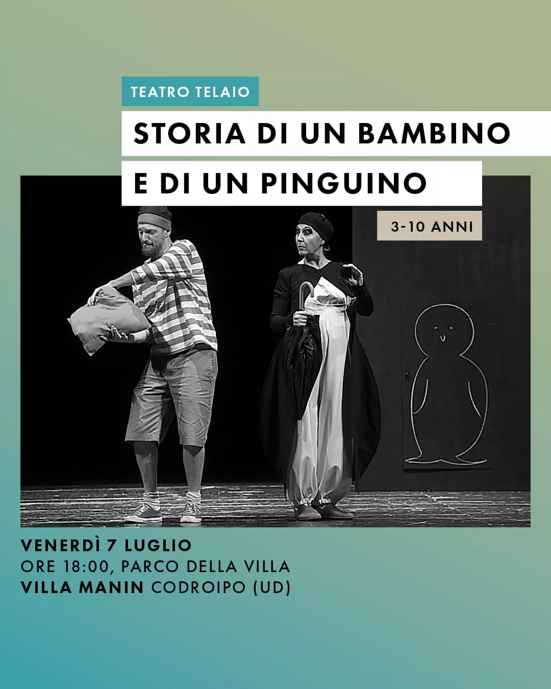 Storia di un bambino e un pinguino a villa Manin estate 2023