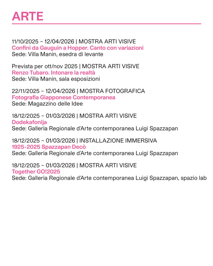 Calendario eventi ERPAC 2025