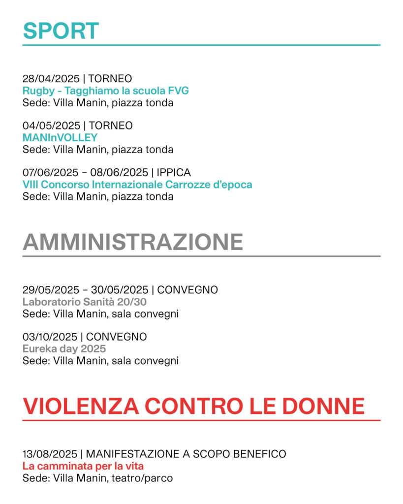 Calendario eventi ERPAC 2025